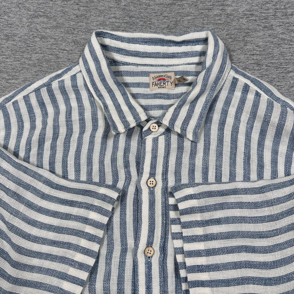 Faherty Blue and White Striped Casual Button-Down Shirt